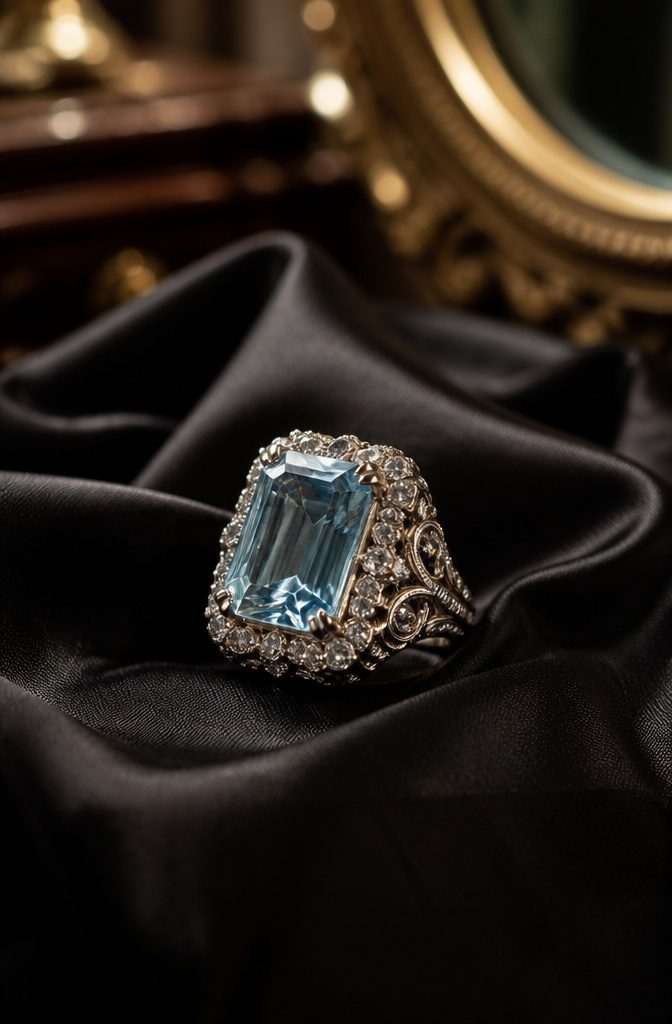1950s Jewelry Style: Pearls, Diamonds, and Statement Pieces 3 A large cocktail ring with intricate design and gemstones.