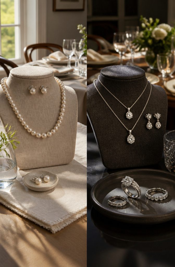 1950s Jewelry Style: Pearls, Diamonds, and Statement Pieces 9 A selection of daytime jewelry including pearls and bracelets.