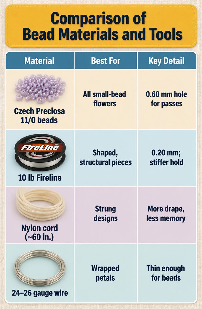 How to Make Beaded Jewelry Flowers: 6 Steps for Beginners 7 Comparison of different bead materials and their threading features.