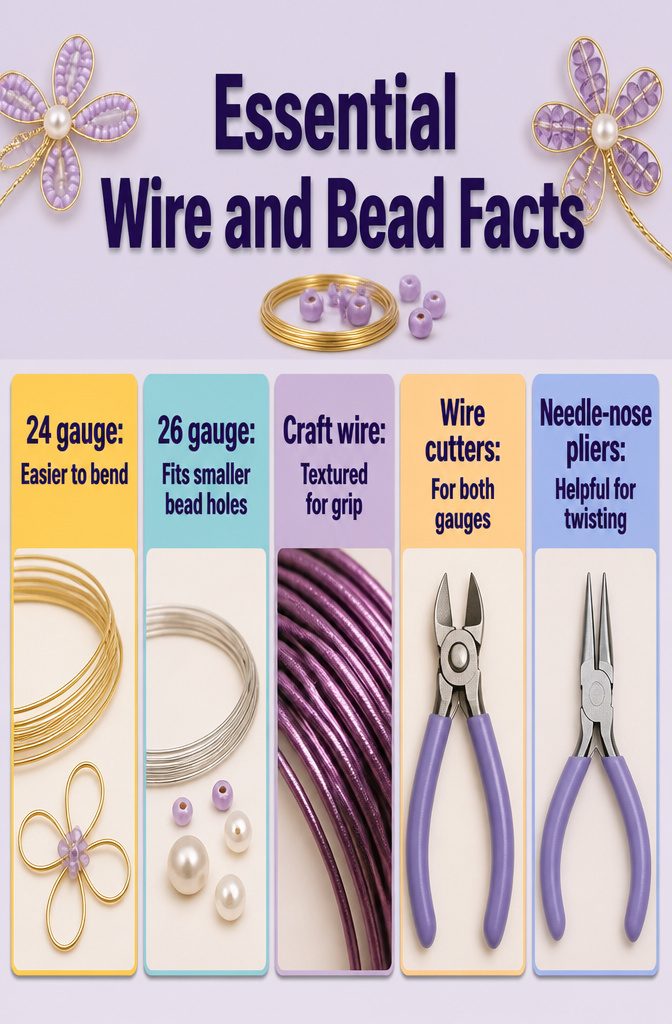 How to Make Beaded Jewelry Flowers: 6 Steps for Beginners 10 Comparison of different wire gauges used in beaded flower making.