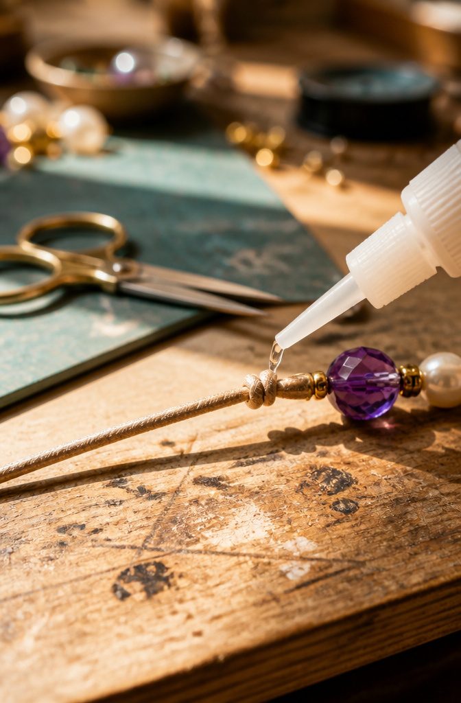 Beaded Jewelry Knots: How to Secure Beads With Cord 7 Double knot on a silk cord with a drop of glue.
