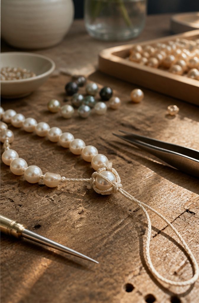 Beaded Jewelry Knots: How to Secure Beads With Cord 8 Pearl knot cradling a shimmering pearl within a silk strand.