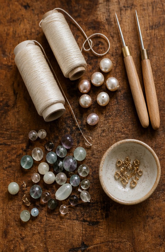 Beaded Jewelry Knots: How to Secure Beads With Cord 1 Silk knotting cord in sizes 5 and 6 on a work surface.