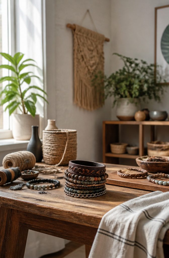How to Make Bracelets: 10 DIY Styles Anyone Can Learn 10 A stack of bracelets featuring leather cord and stone beads.