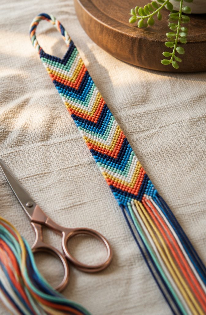 Braided bracelet patterns: 12 friendship bracelet designs to try 2 Chevron bracelet displaying vibrant color combinations forming a V shape.
