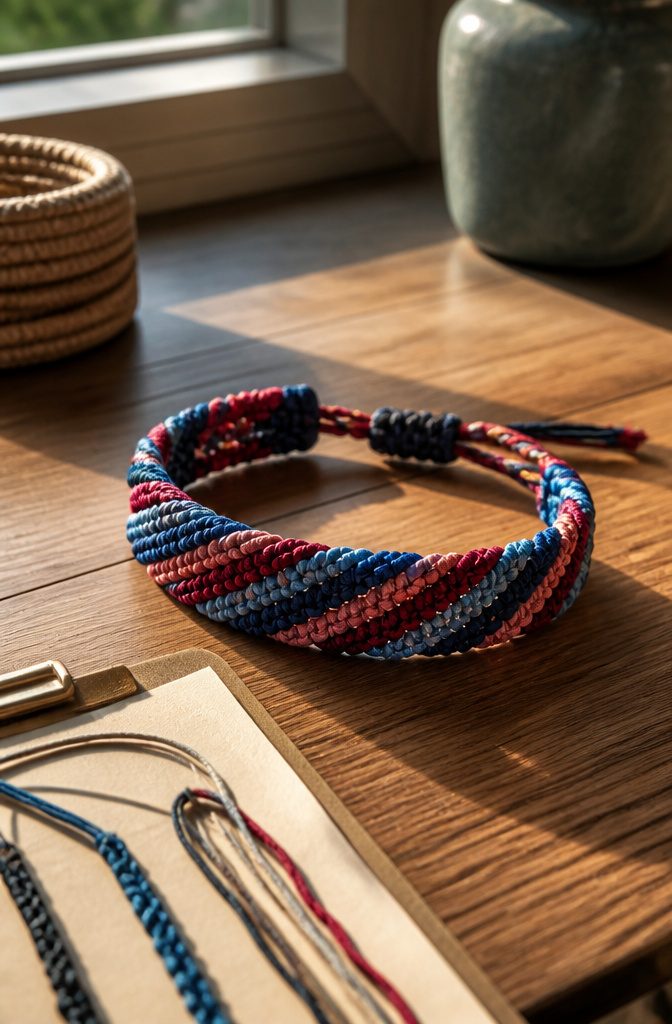 Braided bracelet patterns: 12 friendship bracelet designs to try 3 Spiral Staircase bracelet with interlacing red and blue strands.