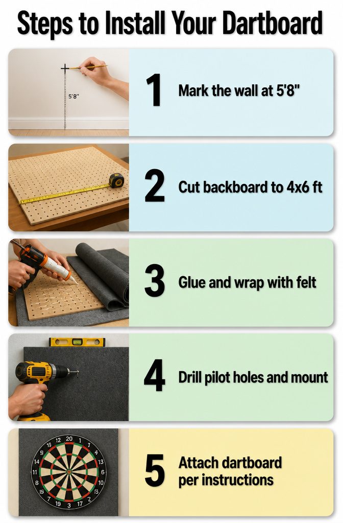 How to Make a DIY Dart Board Backboard and Cabinet: 4 Ideas That Protect Your Wall 6 Instructions for installing a dartboard on a wall.