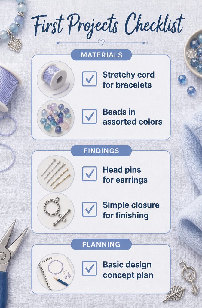How to Build Your DIY Jewelry Essentials Kit: 9 Core Items 12 Checklist featuring first jewelry projects for beginners.