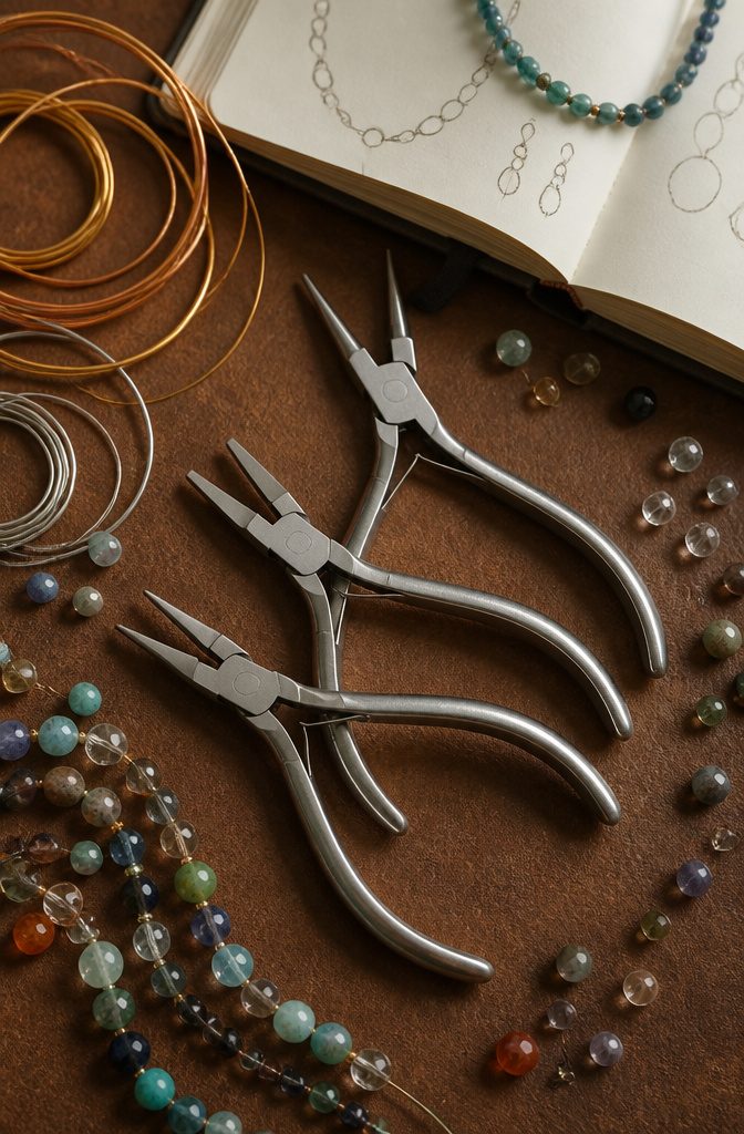 How to Build Your DIY Jewelry Essentials Kit: 9 Core Items 3 Three types of pliers used in jewelry making displayed together.