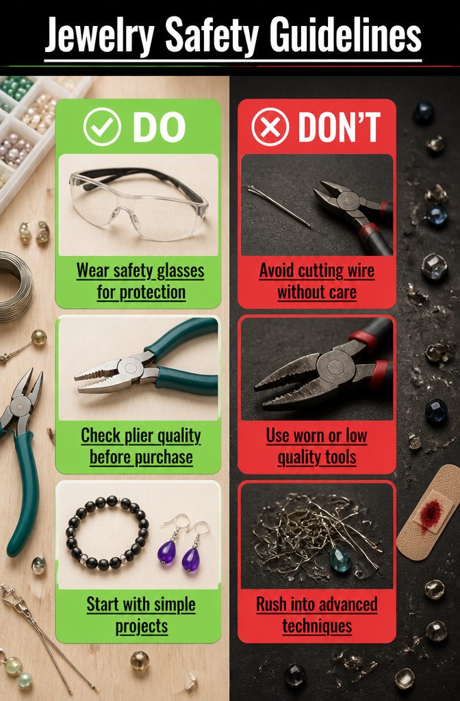 How to Build Your DIY Jewelry Essentials Kit: 9 Core Items 11 Jewelry safety guidelines displayed with protective eyewear.