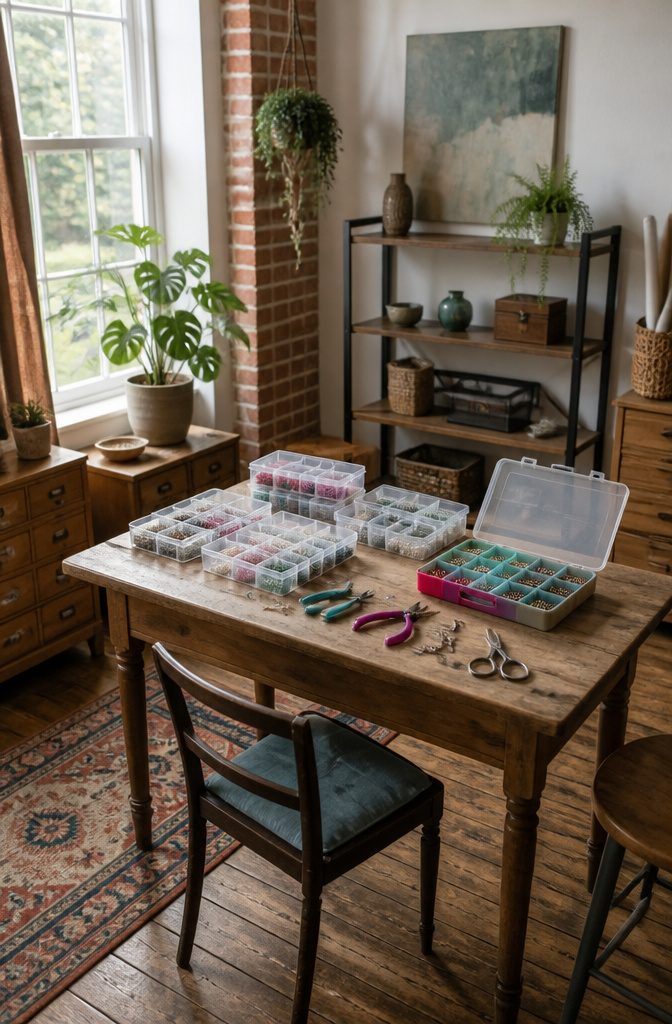 How to Build Your DIY Jewelry Essentials Kit: 9 Core Items 9 Storage organizers filled with various jewelry-making supplies.