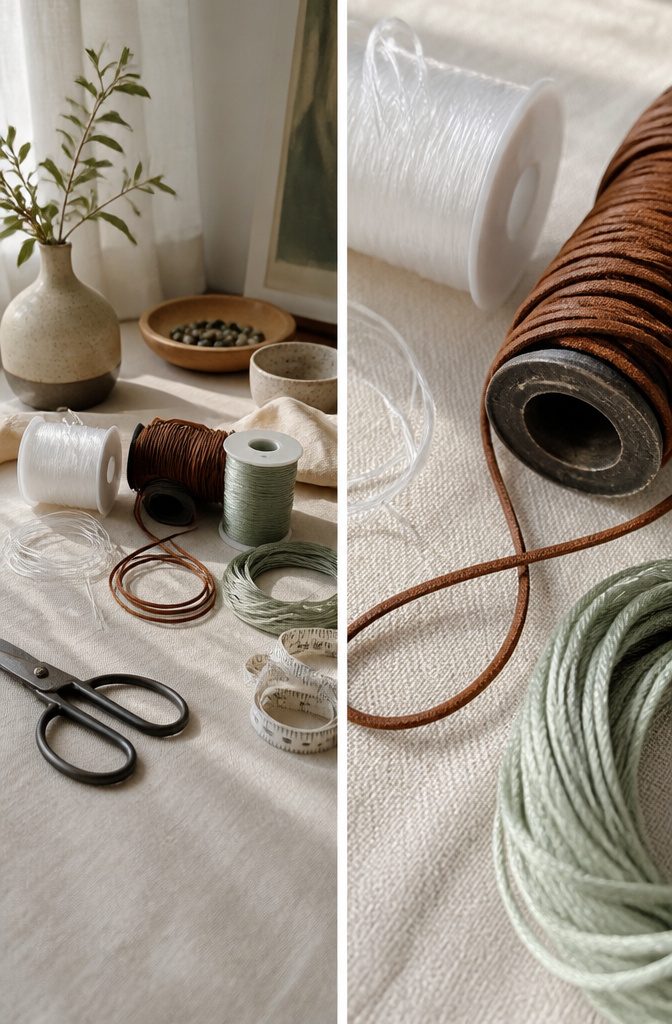 How to Build Your DIY Jewelry Essentials Kit: 9 Core Items 6 Different types of stringing materials for jewelry making shown together.