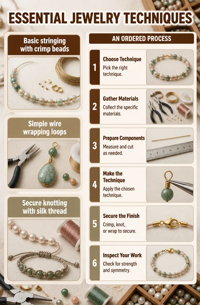 How to Build Your DIY Jewelry Essentials Kit: 9 Core Items 10 Diagram illustrating basic jewelry techniques for beginners.