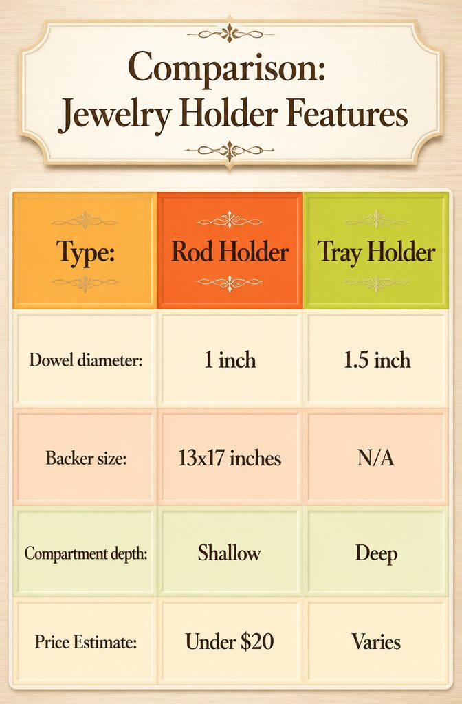 How to Make a DIY Jewelry Holder: 5 Styles from Wood to Fabric 13 Comparison of different jewelry holder features for customization.