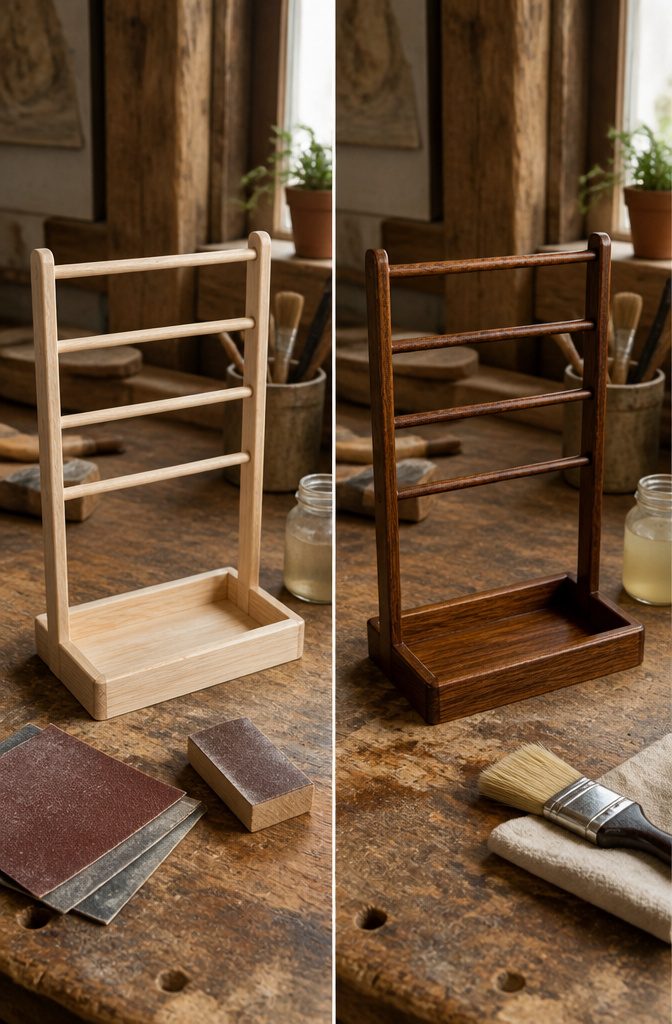 How to Make a DIY Jewelry Holder: 5 Styles from Wood to Fabric 5 Sanded wood panel being prepared for finishing touches.