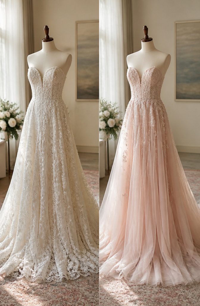 Fantasy Wedding Dresses: 8 Whimsical Styles for Dreamy Brides 10 Dress in soft blush and champagne colors.