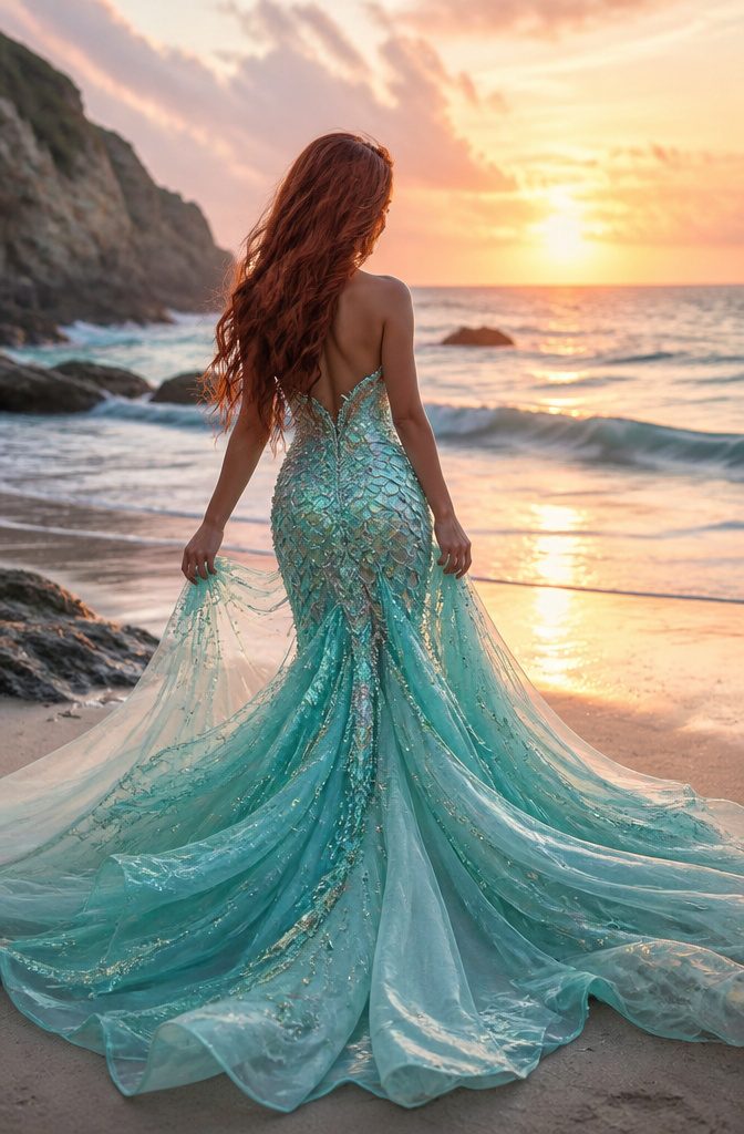 Fantasy Wedding Dresses: 8 Whimsical Styles for Dreamy Brides 7 Dress inspired by Disney characters with mermaid design.