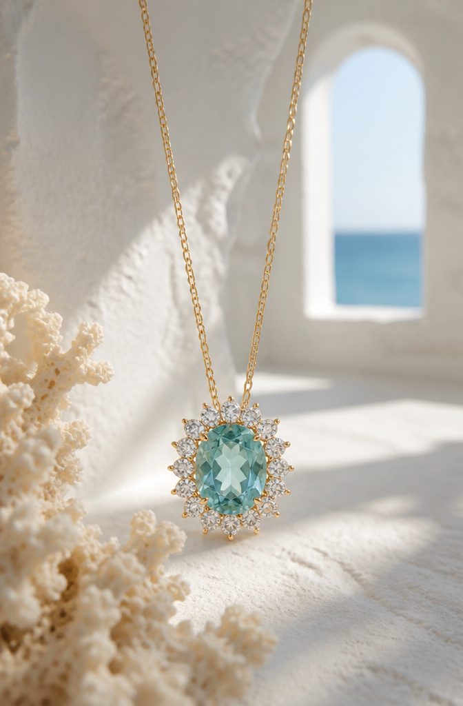 12 Gold Flower Pendant Necklace Styles in Ruby, Morganite, Garnet & More 4 1.26 carat aquamarine pendant in white, yellow, and rose gold.