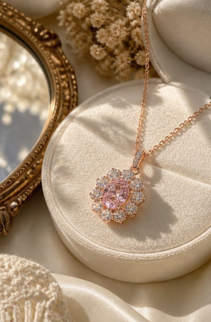 12 Gold Flower Pendant Necklace Styles in Ruby, Morganite, Garnet & More 5 1.27 carat lab-grown pink diamond pendant in a flower halo.