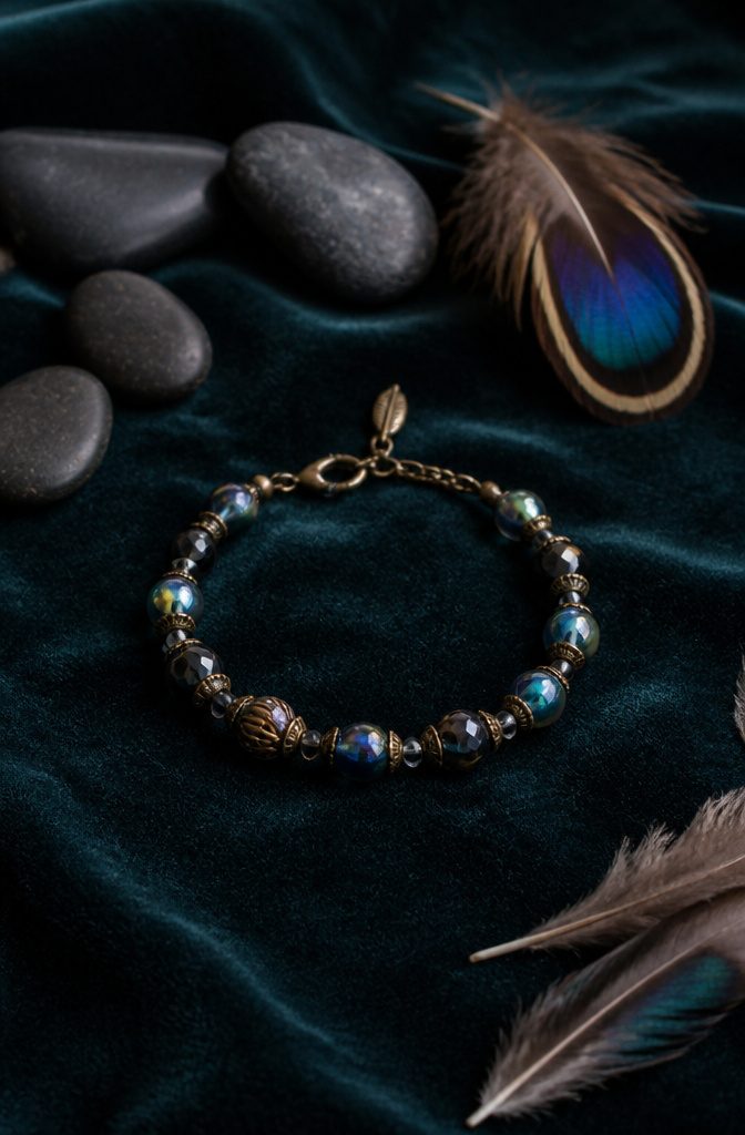 20 Handmade Jewelry Tutorials for Bracelets We Love 18 Midnight Mallard Bracelet on a velvet background.