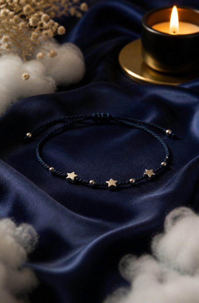 20 Handmade Jewelry Tutorials for Bracelets We Love 19 Midnight Wish Bracelet on midnight-blue satin fabric.
