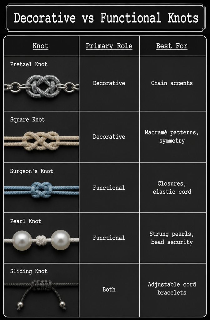 A comparison of decorative versus functional knots.