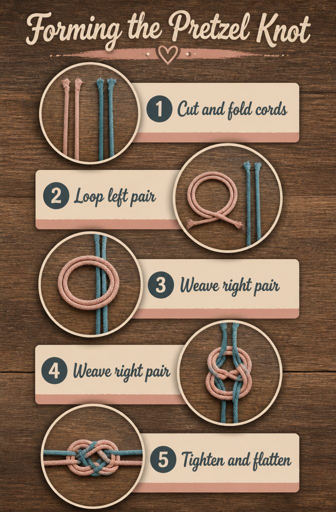Instructions for forming a Pretzel Knot in jewelry.