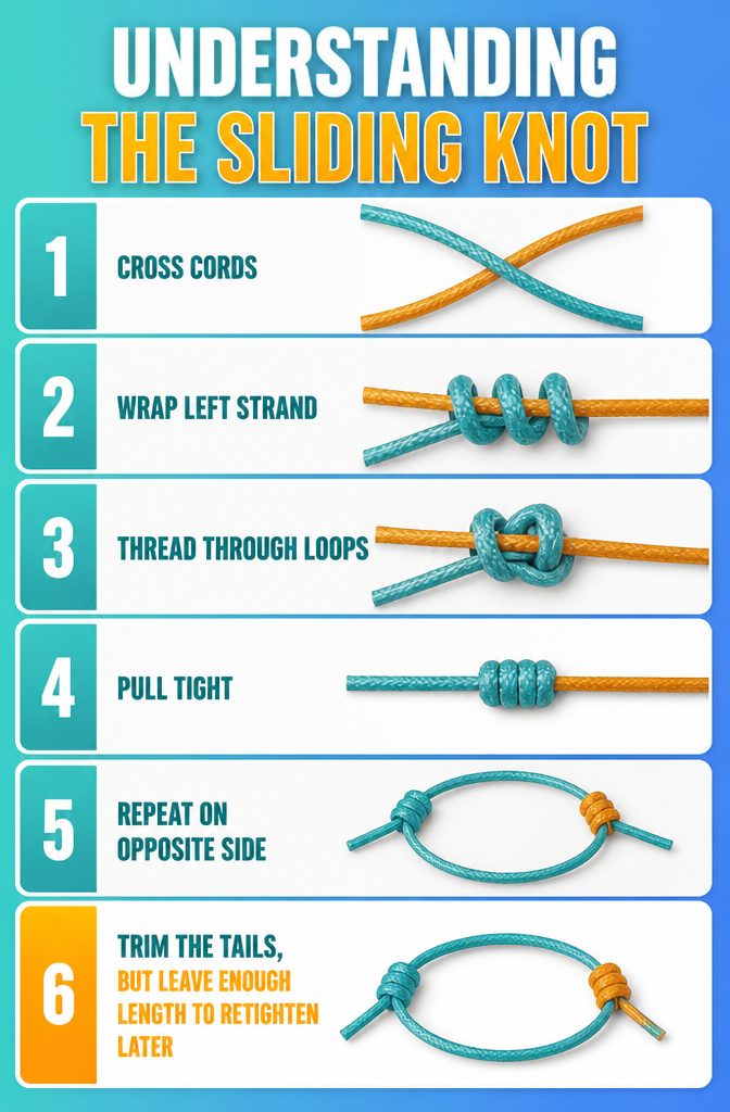Instructions for tying a Sliding Knot.
