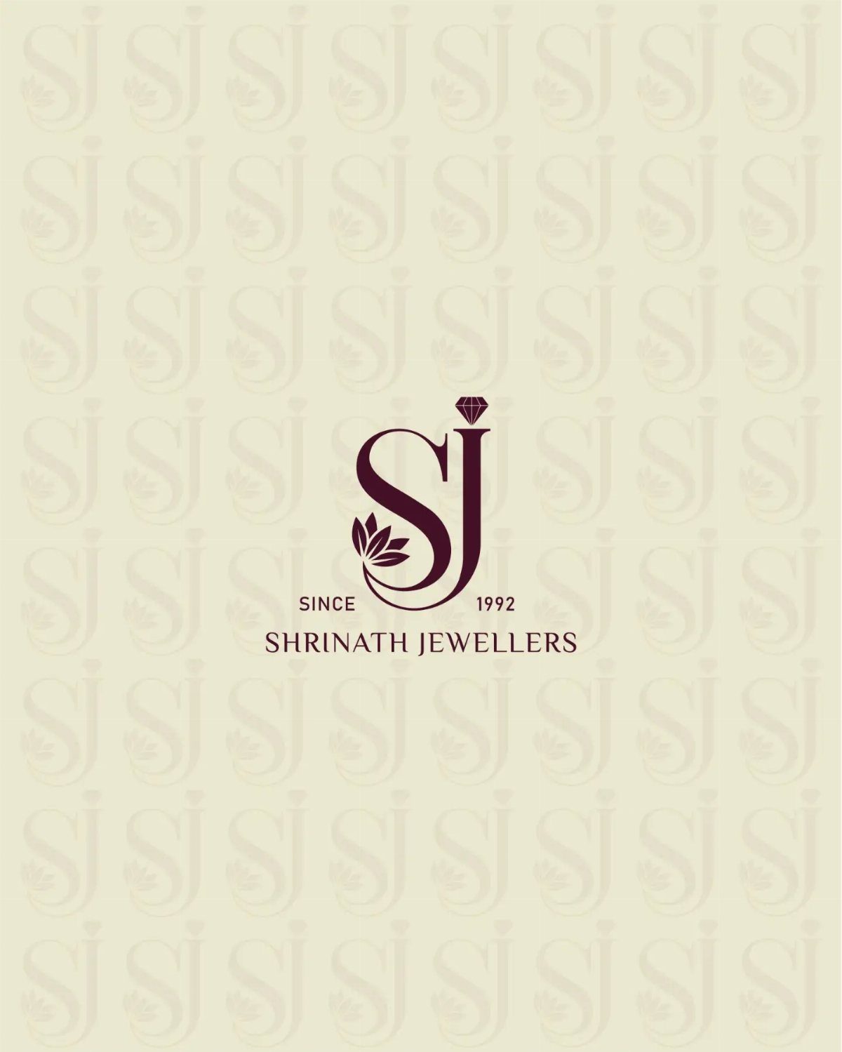 9 Jewelry Brand Logos From Tiffany Blue to Swarovski Swan 9 Shrinath Jewellers logo with SJ initials, a diamond, and lotus on beige background