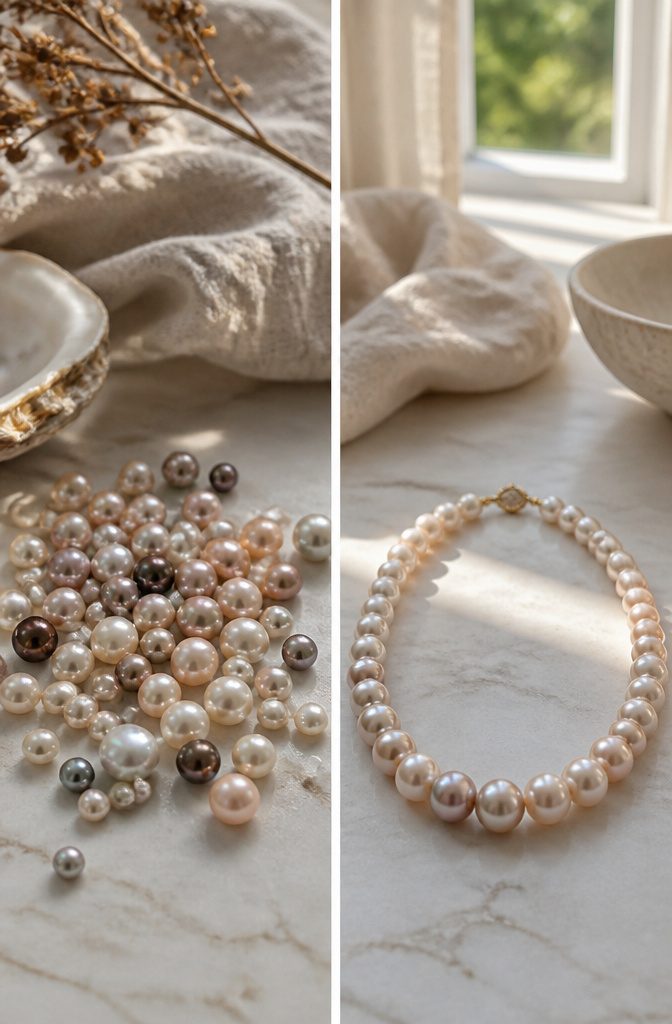A comparison of pearl colors against different skin tones.