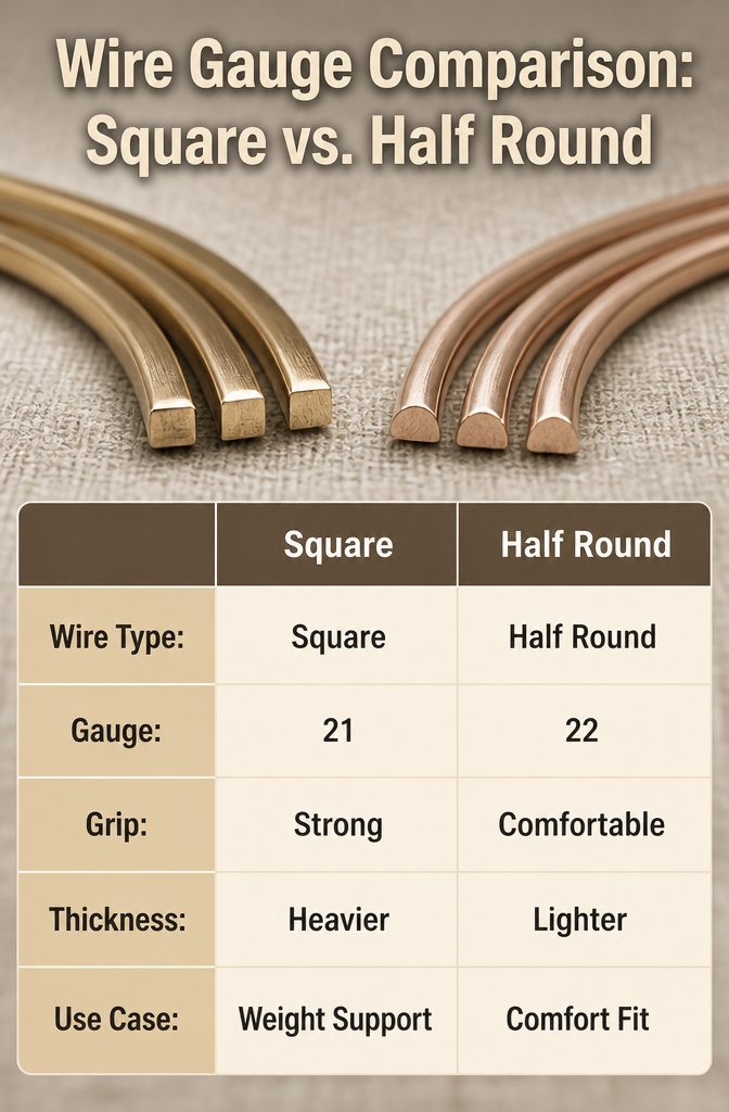 An image comparing square and half round wire gauges.