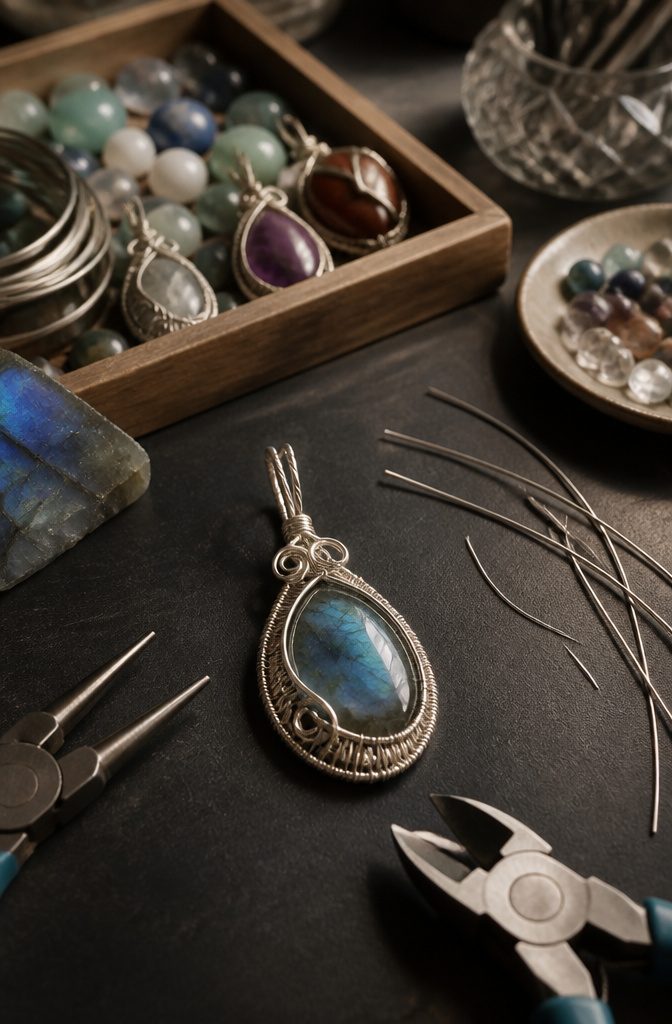 How to Make Wire Jewelry: 6 Steps for Wrapping and Setting Stones 4 Overhead view of a wire-wrapped pendant with a looped bail.