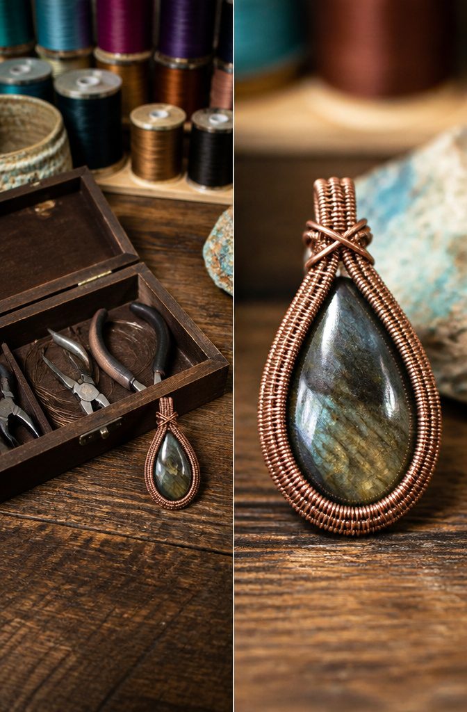 Wire Wrapping Jewelry: How to Wire Wrap a Stone Pendant 3 Close-up of a wire frame with tight wraps for a pendant bail.