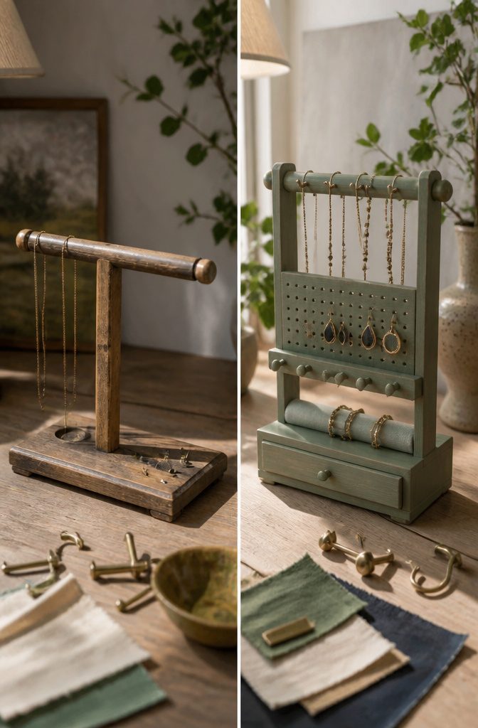How to Build a Wooden Jewelry Holder: 5 Design Ideas 12 Photograph showcasing various customization options for jewelry holders.
