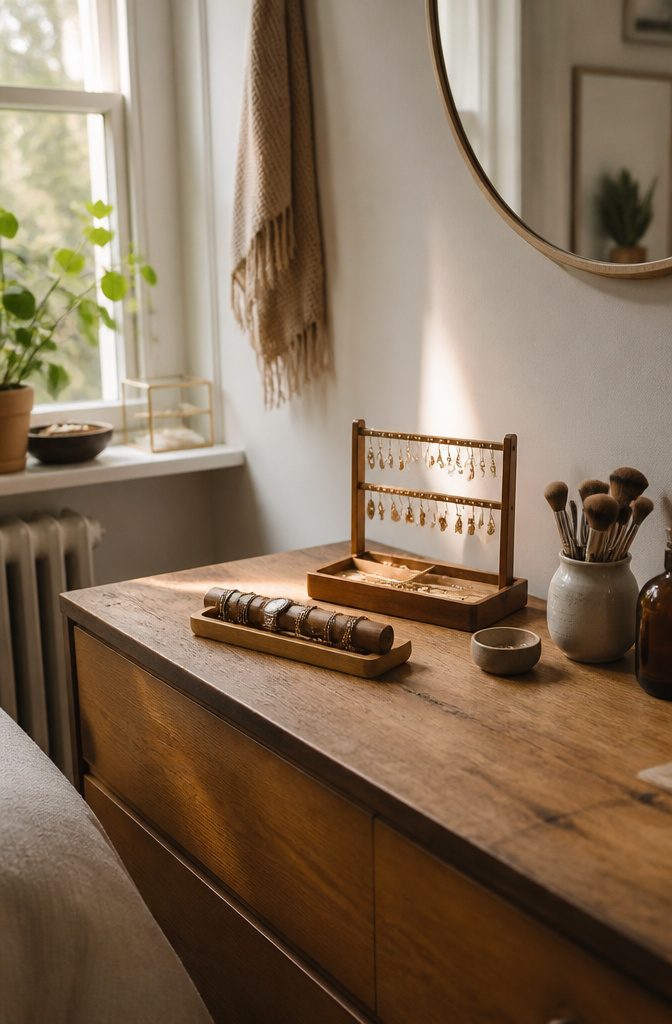 How to Build a Wooden Jewelry Holder: 5 Design Ideas 7 Photograph of a compact tabletop wooden jewelry holder.