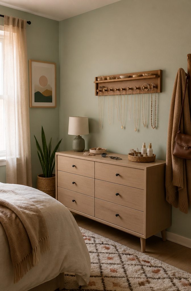 How to Build a Wooden Jewelry Holder: 5 Design Ideas 8 Photograph of a wall-mounted wooden jewelry holder design.